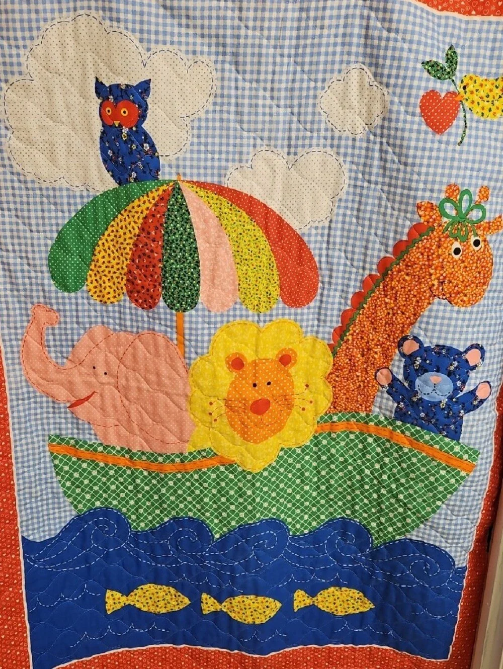 Quilted Style Hand Made Noah's Ark Themed Baby Blanket